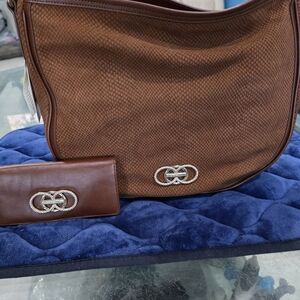 New Brahmin Kathleen Brown Textured Handbag and Wallet Set